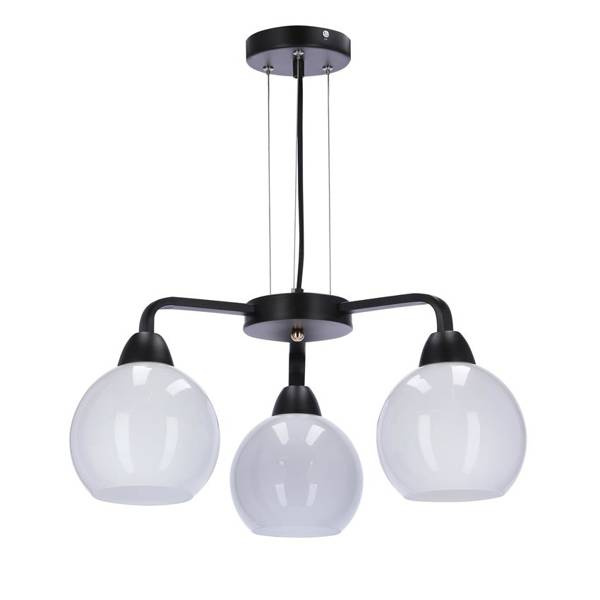 Lampa wisząca CALDERA, 33-16232, czarna z białymi kloszami, 3x60W E27