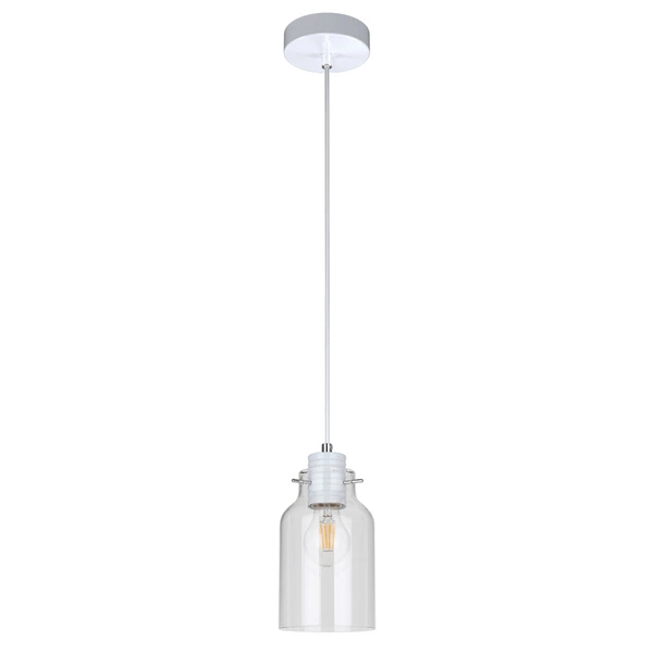 Lampa Wisząca Alessandro 1xE27 Max.60W Biały Metal/Biały Kabel PCV/Szkło Przezroczyste 1760102