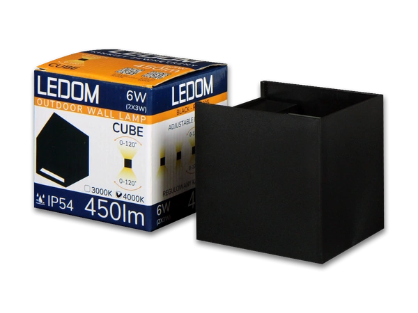 Kinkiet zewnętrzny natynkowy CUBE LED 2x3W 4000K IP54 | czarny