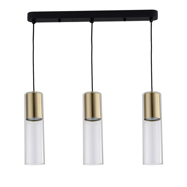 Lampa wisząca, listwa Manacor 3, czarny/złoty/transparentny, 3x50W GU10