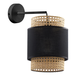 Lampa ścienna rattanowa abażur BOHO BLACK wys. 35cm | czarny