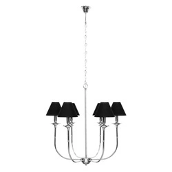 Lampa wisząca GLAMOUR, chromowa z czarnymi abażurami, 6x40W E14