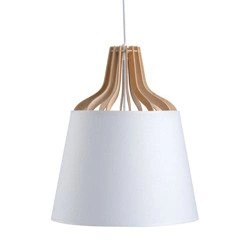 Lampa wisząca nowoczesna z abażurem IVONE 720 drewno/biały śr. 38cm