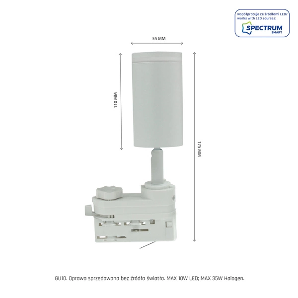Reflektor na szynę MADARA MINI II RING GU10 SZYNOPRZEWÓD 3F GU10 IP20 55x110x185 mm | Biały