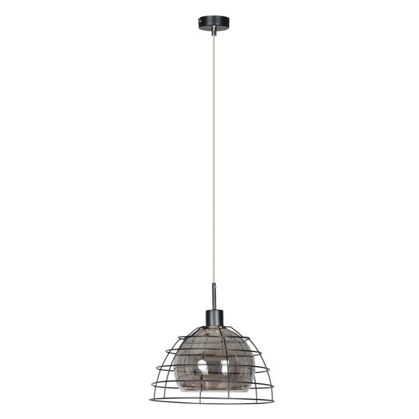 Lampa wisząca szklana metalowy kosz IDAGO BLACK 121 | czarny