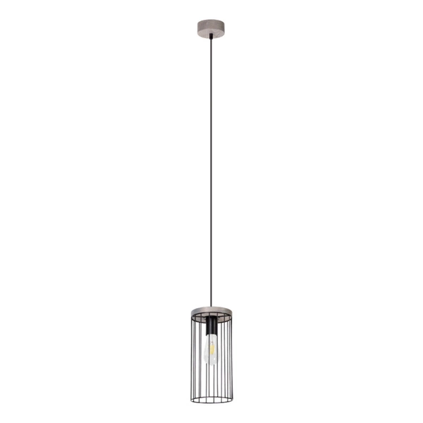 Lampa Wisząca Timeo 1xE27 Max.60W Bejcowana Sosna Szara/Czarny Kabel PCV/Czarny Metal 195109157