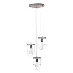 Lampa Wisząca Netuno 3xE27 Max.15W LED Witrażowa Sosna Szara/Czarny Metal/Czarny Kabel PCV/Srebrny Metal