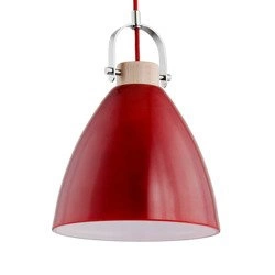 Lampa wisząca zwis HERMINA czerwony/drewno śr. 22cm