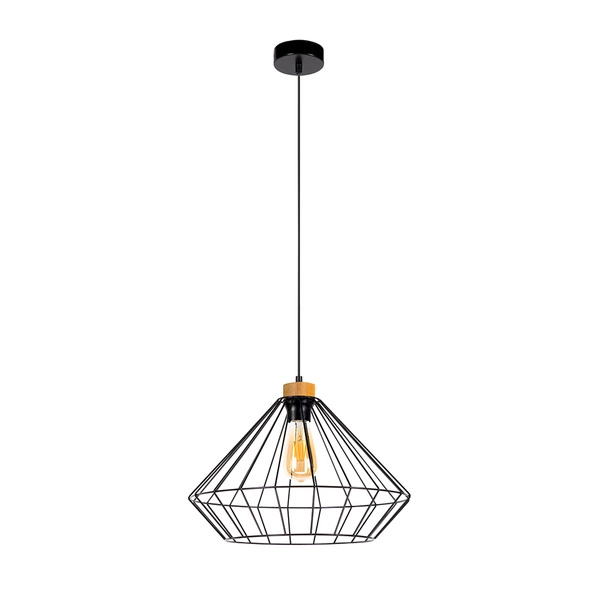 Lampa wisząca Raquelle 1xE27 maks. 60W Dąb olejowany/Czarny metal/Czarny kabel PCV