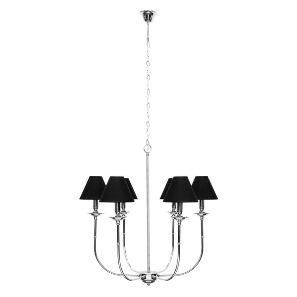 Lampa wisząca GLAMOUR, chromowa z czarnymi abażurami, 6x40W E14