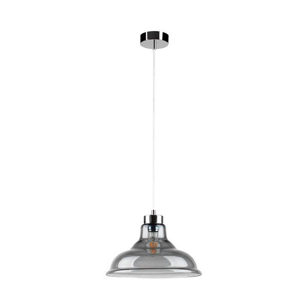 Lampa Wisząca Avino 1xE27 Max.60W Chrom Metal/Przezroczysty Kabel PCV/Szkło Dymne