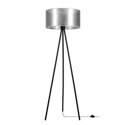 Lampa podłogowa Nevoa 1xE27 maks. 40W Czarny metal/Czarny kabel PCV/Srebrny klosz z tkaniny