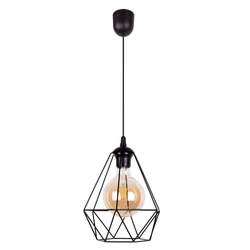 Lampa wisząca Diament 1xE27 maks. 60W Czarny metal/czarny materiał syntetyczny/czarny kabel PVC