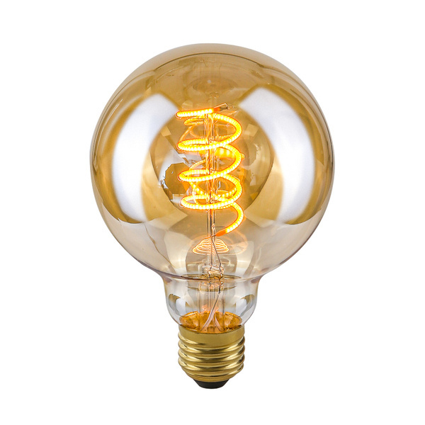 ,Żarówka Filamentowa LED,, E27,, Spiral Amber LDS-G95-SA G95,, 4W,, 2200K,, 90lm,