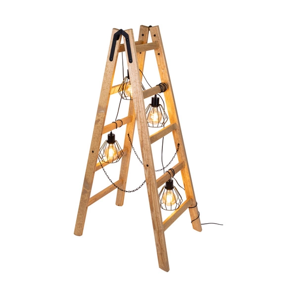 Lampa Podłogowa Eskalo 4xE27 Max.15W LED Bejcowana Sosna Brązowa/Czarny Metal/Czarny Kabel PCV 1229451