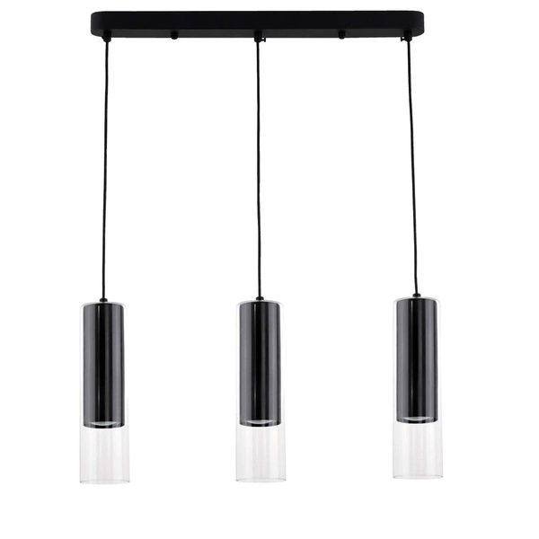 Lampa wisząca, listwa Manacor 3, czarny/transparentny, 3x50W GU10