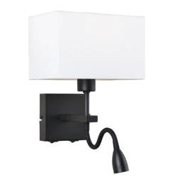 Kinkiet NORTE szer. 19cm E27 + lampka LED 3W ciepła biel | biały/czarny