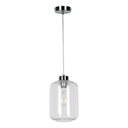 Lampa wisząca Tarro 1xE27 Max.60W Chromowany metal/Przezroczysty kabel PVC/Przezroczyste szkło