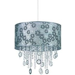 Lampa wisząca abażur srebrna kryształki CALABRIA I zwis śr 40cm 4018