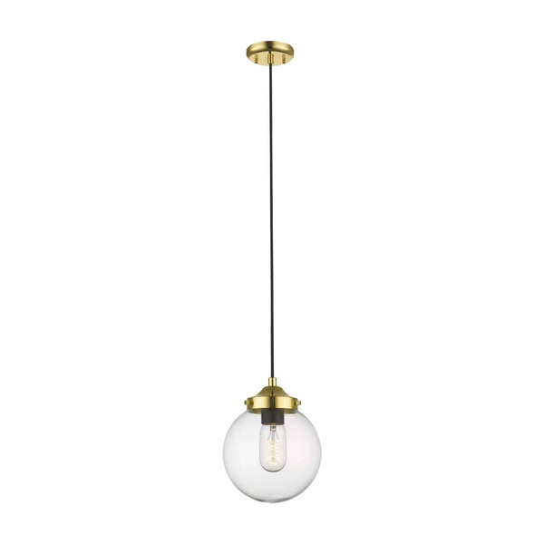 Lampa wisząca klasyczny klosz szklany RIANO E27 40W śr. 17cm | złoty