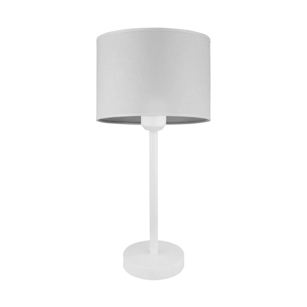 Lampa stołowa Amor 1xE27 maks. 40W biały metal/przezroczysty kabel PVC/szary klosz z tkaniny 7010205110216