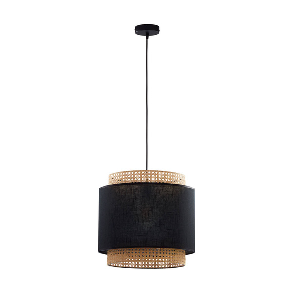 Lampa wisząca rattanowa abażur do salonu BOHO BLACK szer. 38cm | czarny