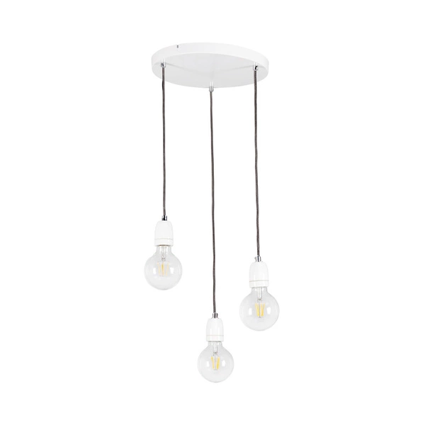 Lampa Wisząca Porcia 3xE27 Max.60W Biały Metal/Biała Ceramika/Antracytowy Kabel Tkaninowy 9181302R