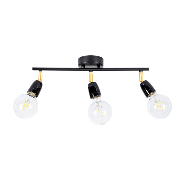 Lampa Sufitowa Porcia 3xE27 Max.25W Czarny Metal/Złoty Metal/Czarna Ceramika