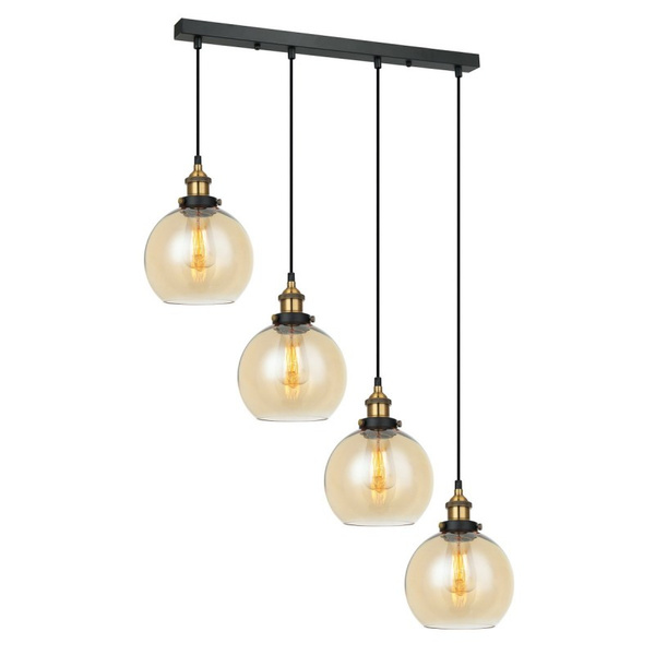 Lampa wisząca CARDENA z dymionym kloszem dł. 71cm 4xE27 | czarny/złoty