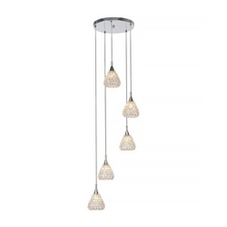 Lampa wisząca Vegas 5xG9 maks. 33W chromowany metal/przezroczysty kabel PVC/przezroczysty kryształ