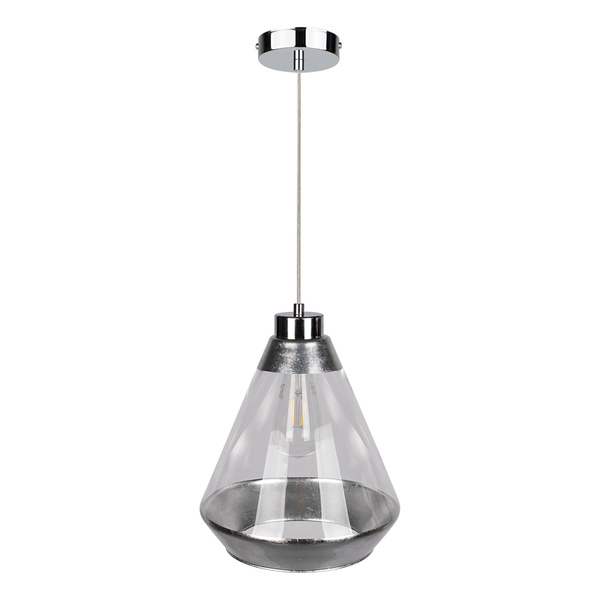 Lampa Wisząca Mistral 1xE27 Max.60W Chrom Metal/Przezroczysty Kabel PCV/Srebrno-Przezroczyste Szkło