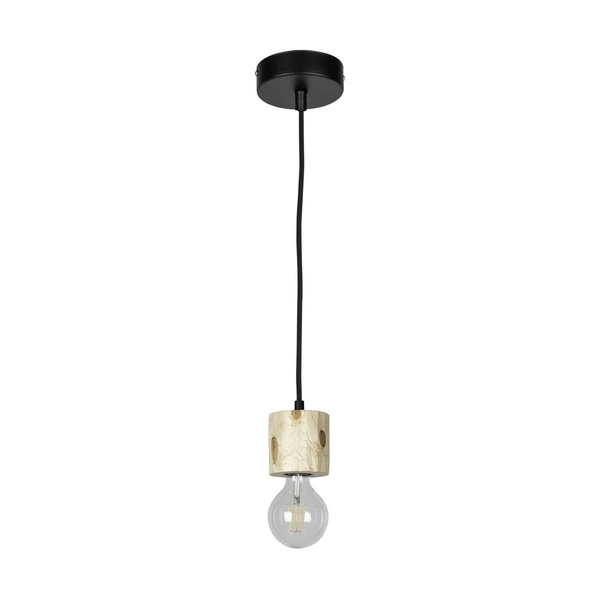 Lampa Wisząca Pino 1xE27 Max.60W Naturalna Sosna/Czarny Metal/Czarny Kabel PCV 7161150