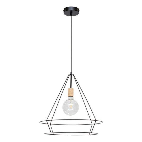 Lampa Wisząca Casa Triango 1xE27 Max.60W Dąb Olejowany/Czarny Metal/Czarny Kabel PCV