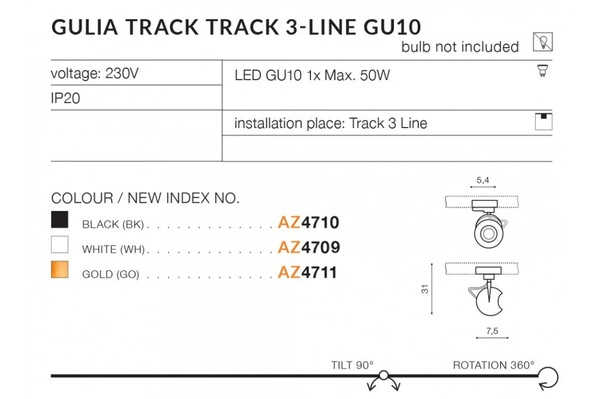 Azzardo GULIA TRACK 3LINE GU10 BLACK 4710