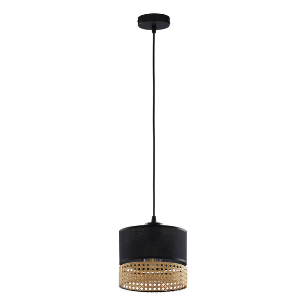 Lampa wisząca rattanowa do jadalni PAGLIA BLACK szer. 20cm | czarny