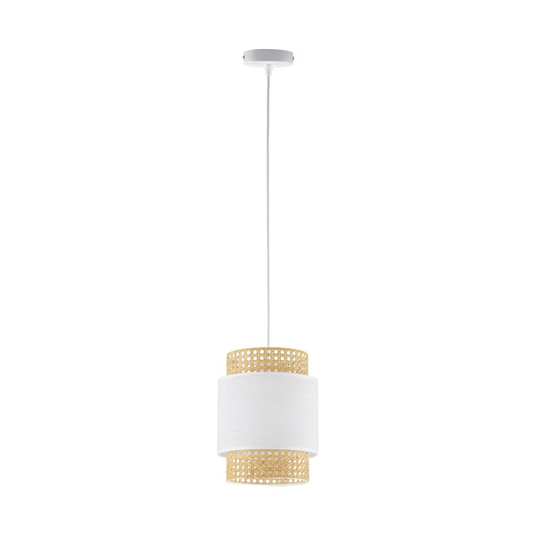 Lampa wisząca rattanowa abażur do salonu BOHO WHITE szer. 20cm | biały