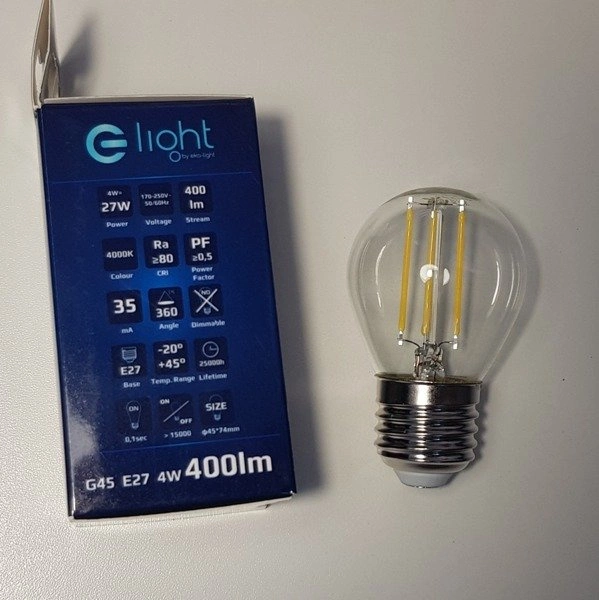 Żarówka ozdobna FILAMENT LED 4W E27 G45 barwa neutralna 4000K EKZF0957