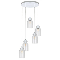 Lampa Wisząca Alessandro 5xE27 Max.60W Biały Metal/Przezroczysty Kabel PCV/Przezroczyste Szkło 1760502