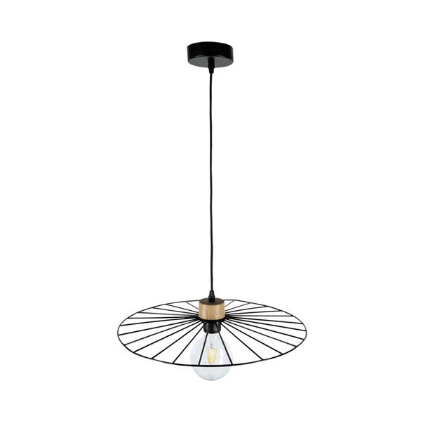 Lampa wisząca Antonella 1xE27 Max.60W Dąb olejowany/Czarny metal/Czarny kabel z tkaniny