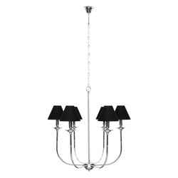 Lampa wisząca GLAMOUR, chromowa z czarnymi abażurami, 6x40W E14