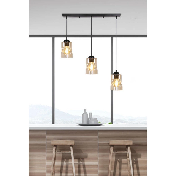 Lampa wisząca FELIS, 33-00187, czarny/bursztynowy, 3x60W E27