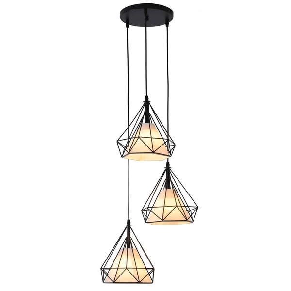 Lampa wisząca NOLA, czarna z białymi abażurami, 3x60W E27