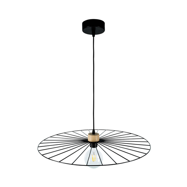 Lampa wisząca Antonella 1xE27 Max.60W Dąb olejowany/Czarny metal/Czarny kabel z tkaniny