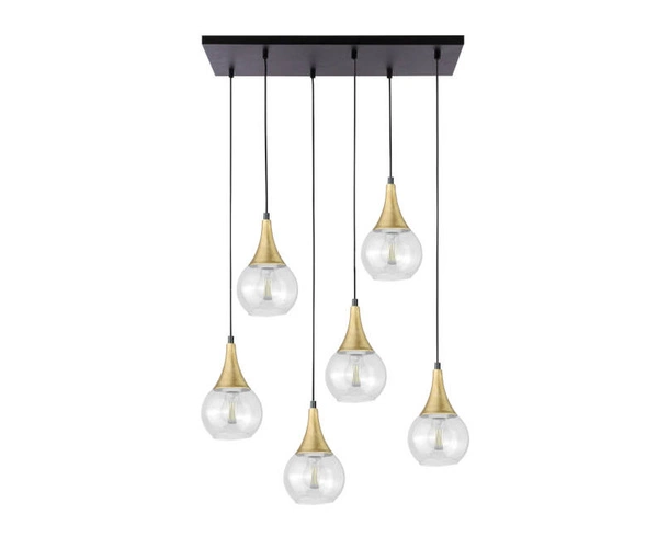 Lampa wisząca 6xE27 LACRIMA CLEAR BLACK/GOLD