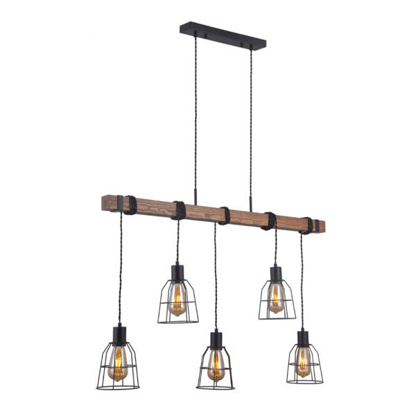 Drewniana lampa wisząca LOFT Reda PND-4793-5-L | Czarna