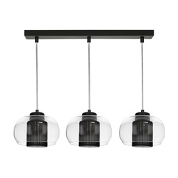 Lampa wisząca Cordia 3xE14 Max.9W Czarny metal/Przezroczysty kabel PVC/Czarny klosz z tkaniny/Szkło przezroczyste