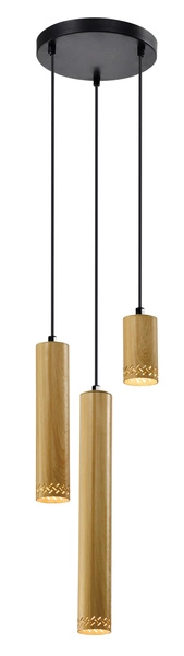 Lampa wisząca TUBO, 33-79121, czarny/drewno, 3x25W GU10