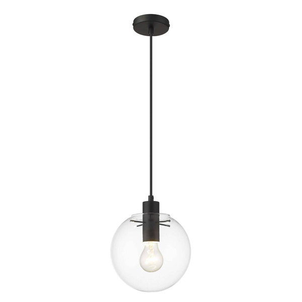 Lampa wisząca PUERTO, śr. 20cm, czarna z transparentnym kloszem, 1x50W E27