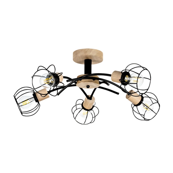 Lampa Sufitowa Viviane 5xE27 Max.60W Dąb Olejowany/Czarny Metal 8224574