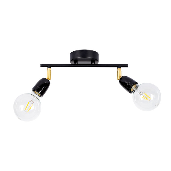 Lampa Sufitowa Porcia 2xE27 Max.25W Czarny Metal/Złoty Metal/Czarna Ceramika